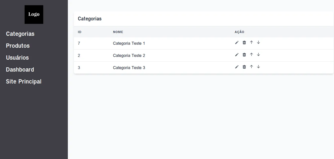 Catálogo Página Categorias Dashboard